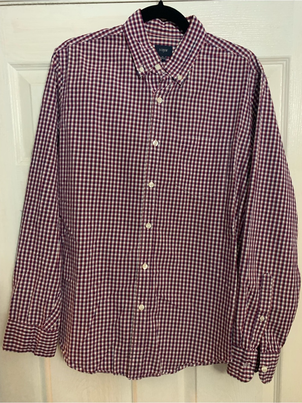 J. Crew Men's Burgundy and White Gingham Button-Down Shirt